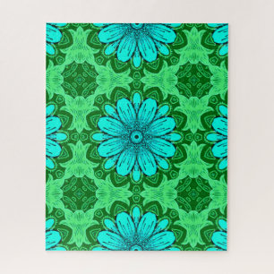 Geometric Daisy Pattern in Turquoise and Green   Jigsaw Puzzle