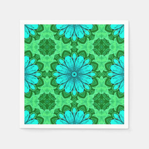 Geometric Daisy Pattern in Turquoise and Green Napkins