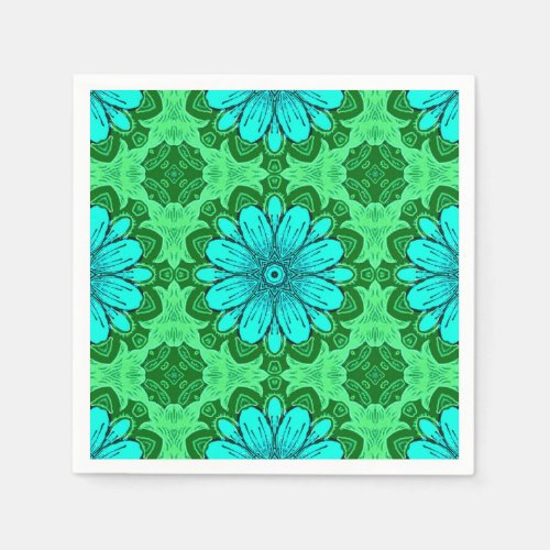 Geometric Daisy Pattern in Turquoise and Green Napkins