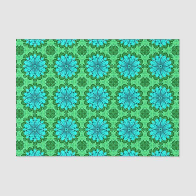 Geometric Daisy Pattern in Turquoise and Green   Tissue Paper (Front)