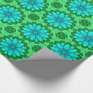 Geometric Daisy Pattern in Turquoise and Green Wrapping Paper