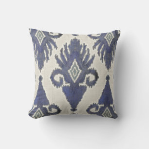 Geometric Damask IKAT Tribal Bohemian Pattern Navy Throw Pillow