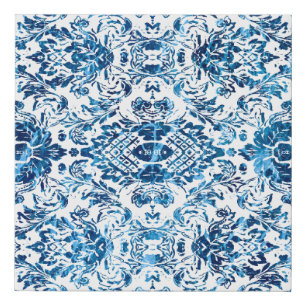 Geometric damask seamless pattern with grunge text faux canvas print
