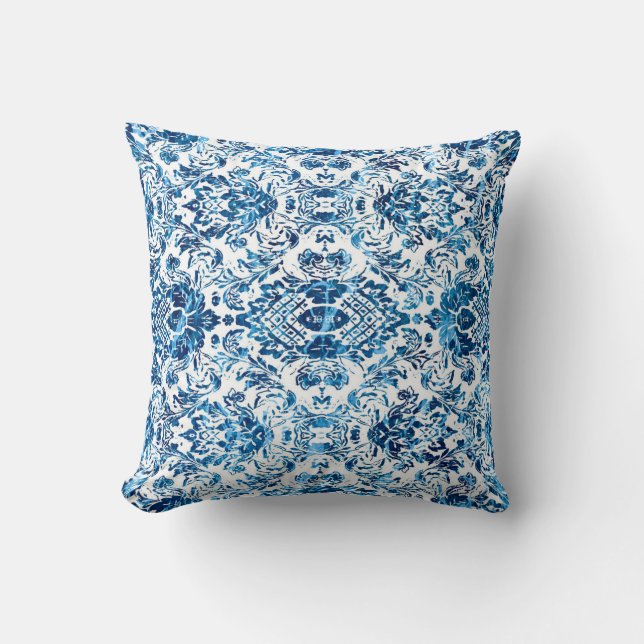 Geometric damask seamless pattern with grunge text throw pillow (Front)