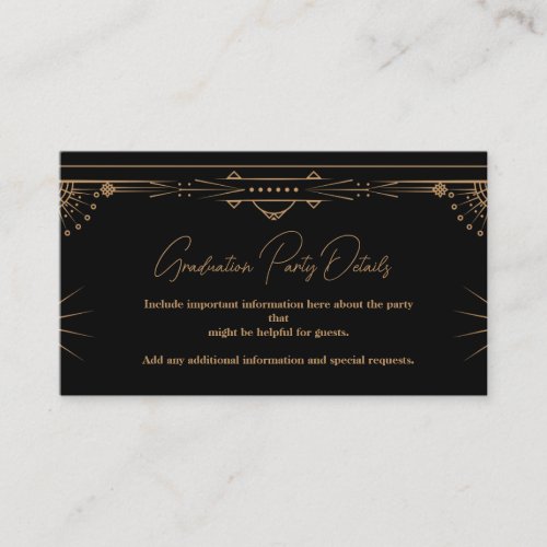 Geometric Dark Black Gold Gatsby Graduation Enclosure Card