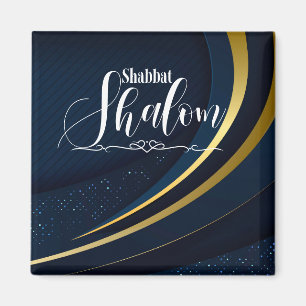 Geometric Dark Blue Gold Line Shabbat Shalom Magnet