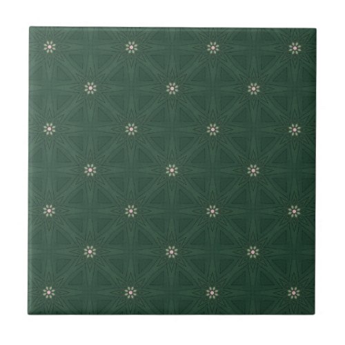 Geometric Dark Green Floral Graphic Pattern Ceramic Tile