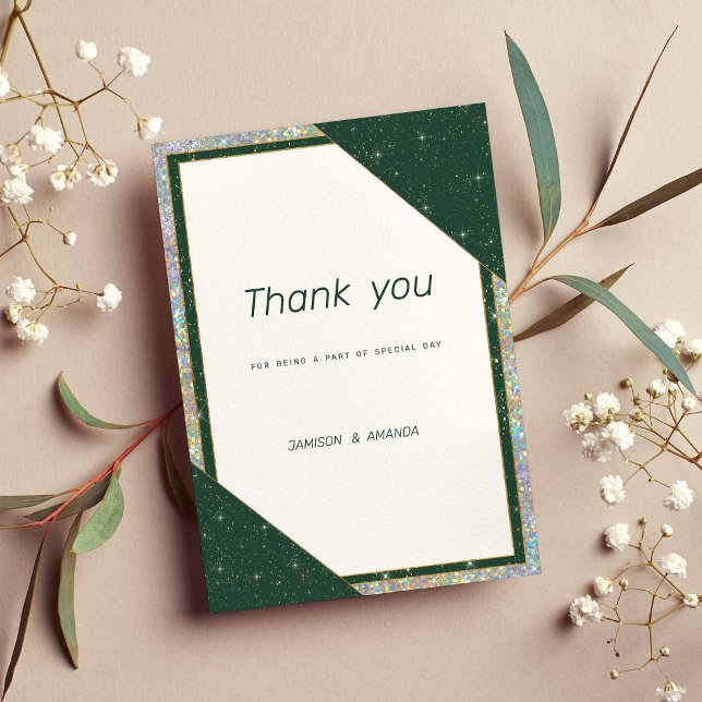Geometric dark green gold sparkle Thank You Invitation (Geometric dark green gold sparkle Thank You )