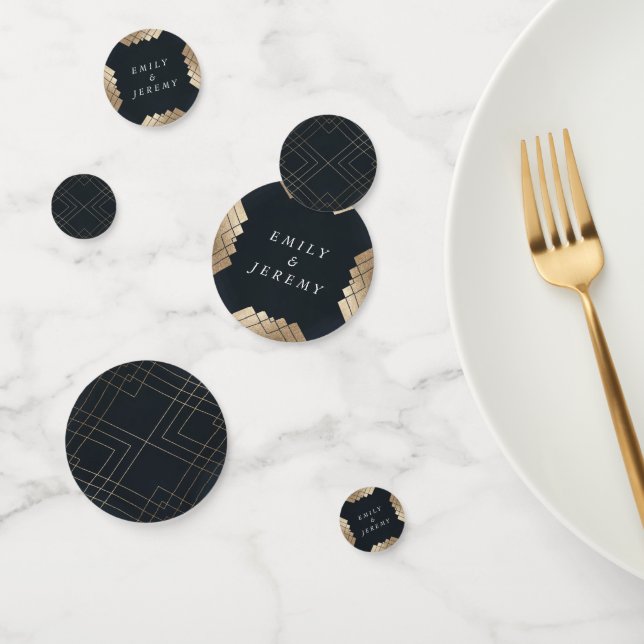 Geometric Dark Navy Gold Gatsby Wedding Confetti (Group)