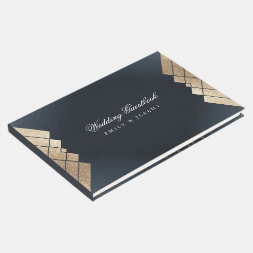 Geometric Dark Navy Gold Gatsby Wedding Guest Book