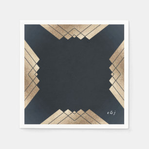 Geometric Dark Navy Gold Gatsby Wedding Napkins