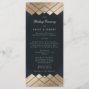 Geometric Dark Navy Gold Gatsby Wedding Program