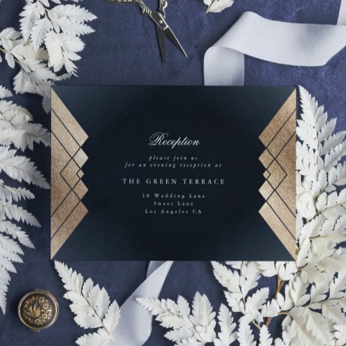 Geometric Dark Navy Gold Gatsby Wedding Reception Enclosure Card