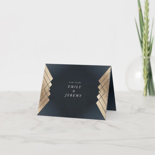 Geometric Dark Navy Gold Gatsby Wedding Thank You Card