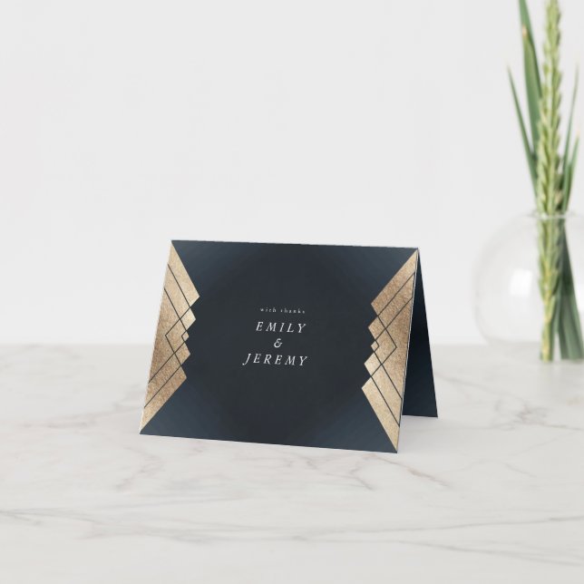 Geometric Dark Navy Gold Gatsby Wedding Thank You Card (Front)