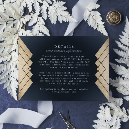 Geometric Dark Navy Gold Wedding Details RSVP Card
