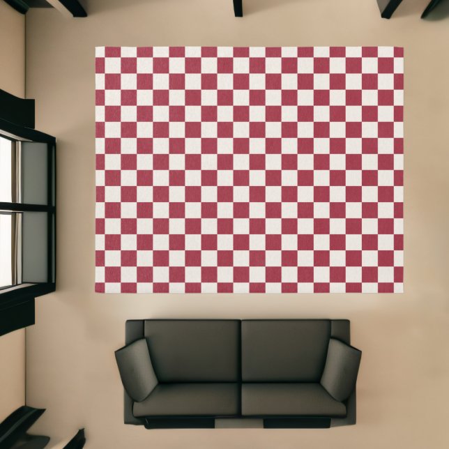 Geometric Dark Red Cream Checkered Pattern Rug (Insitu (Indoor 1))