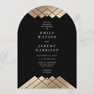 Geometric Deco Black Gold Gatsby Arch Wedding Invitation