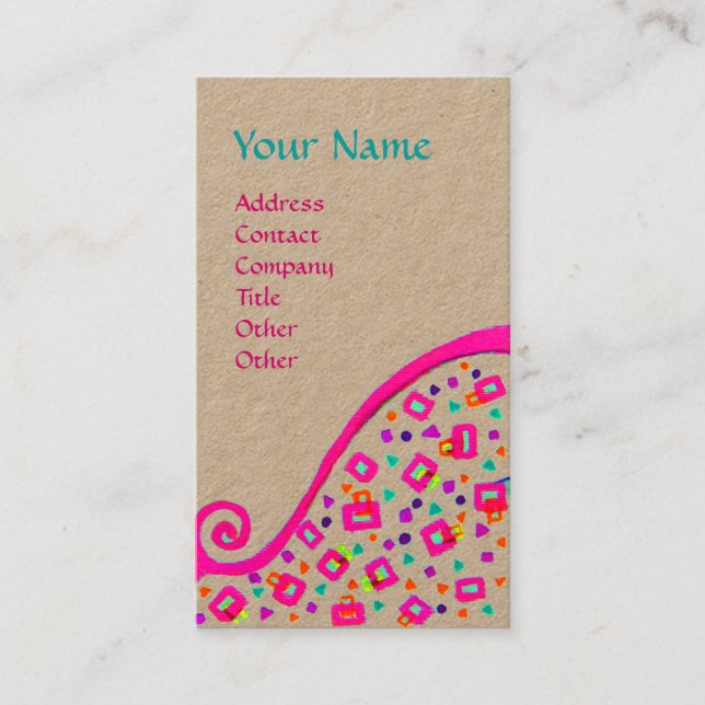 GEOMETRIC DECO MONOGRAM Pink Fuchsia Kraft Paper Business Card (Front)