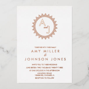 Geometric Decorative Heart Circle Wedding Pressed Foil Invitation