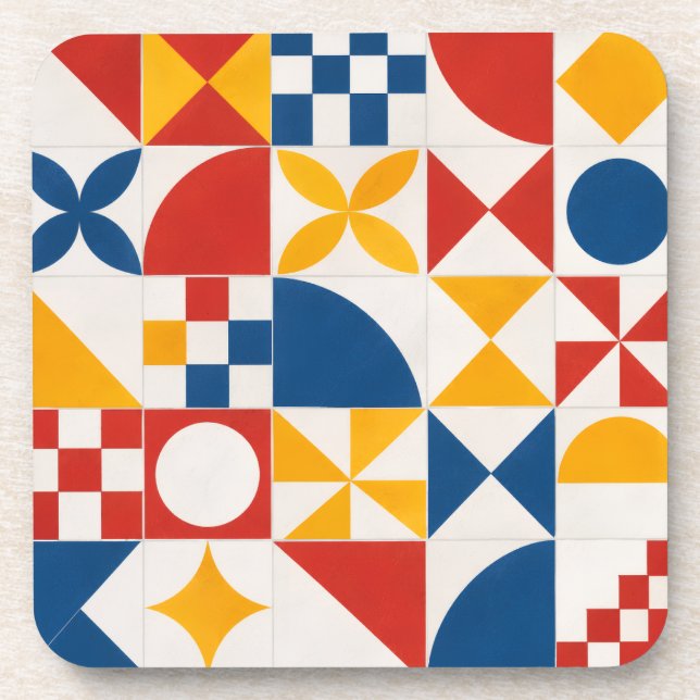 Geometric Decorative Tile Collection Beverage Coaster (Front)