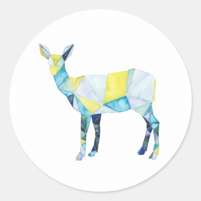 Geometric Deer Animal Classic Round Sticker (Front)