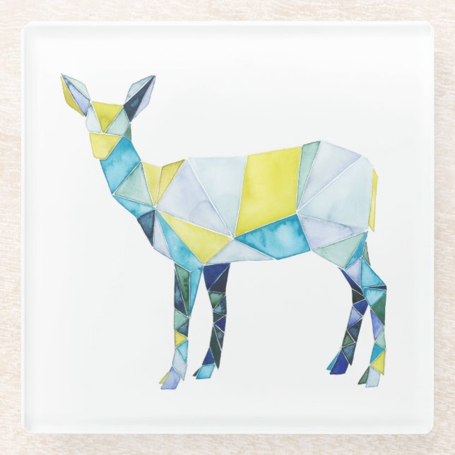 Geometric Deer Animal Glass Coaster (Front)