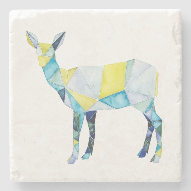 Geometric Deer Animal Stone Coaster (Front)