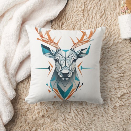 Geometric Deer Head_ Rustic Wildlife Throw Pillow 