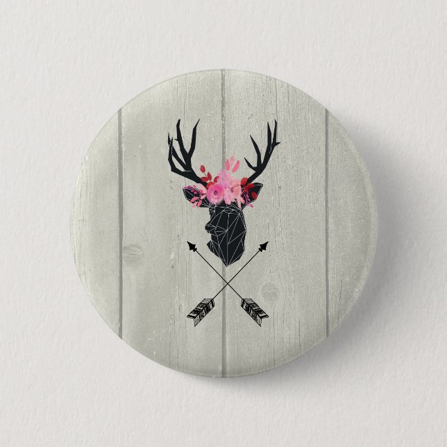 Geometric Deer Head w/ Flowers and Crossed Arrows Button (Front)