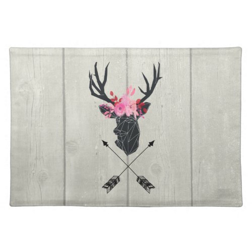Geometric Deer Head w Flowers and Crossed Arrows Cloth Placemat
