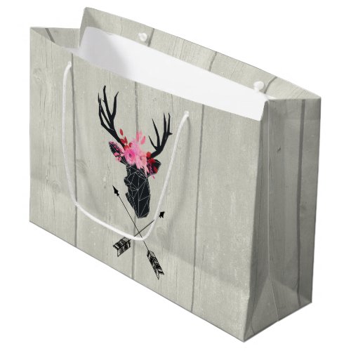 Geometric Deer Head w Flowers and Crossed Arrows Large Gift Bag