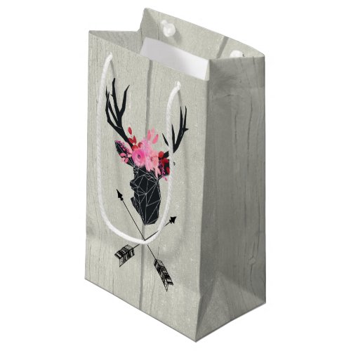 Geometric Deer Head w Flowers and Crossed Arrows Small Gift Bag