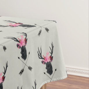 Geometric Deer Head w/ Flowers and Crossed Arrows Tablecloth