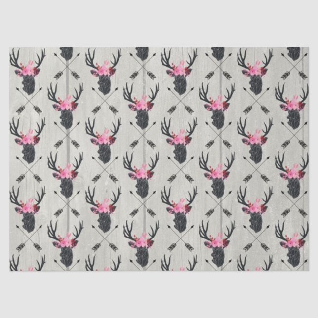 Geometric Deer Head w/ Flowers and Crossed Arrows Tissue Paper (Front)