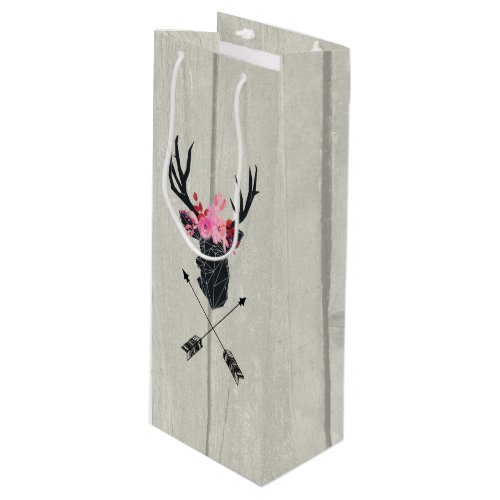 Geometric Deer Head w Flowers and Crossed Arrows Wine Gift Bag