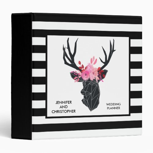 Geometric Deer Head with  Floral Crown 3 Ring Binder