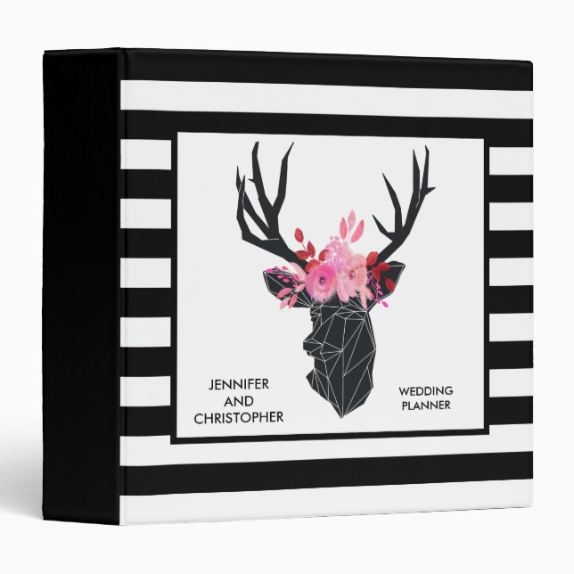 Geometric Deer Head with  Floral Crown 3 Ring Binder (Front/Spine)