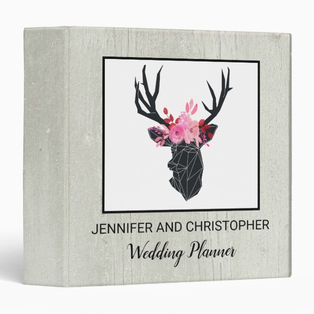 Geometric Deer Head with Floral Crown 3 Ring Binder (Front/Spine)