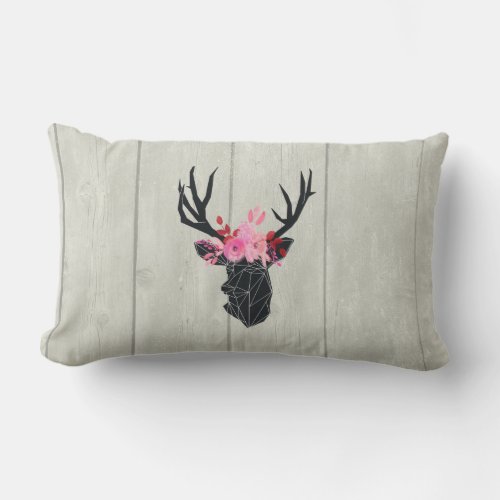 Geometric Deer Head with Floral Crown Lumbar Pillow