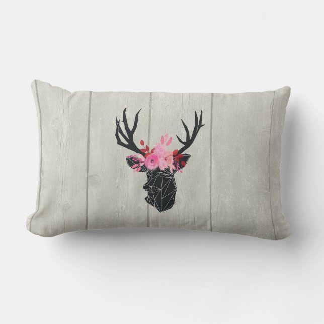 Geometric Deer Head with Floral Crown Lumbar Pillow (Front)