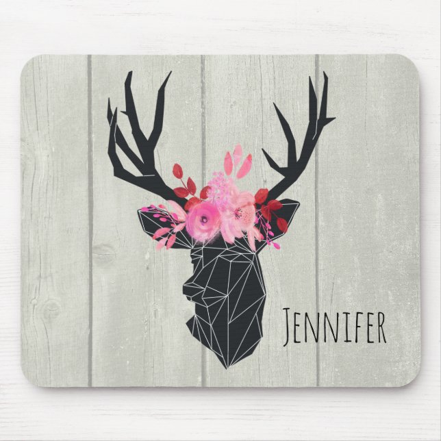Geometric Deer Head with Floral Crown Mouse Pad (Front)