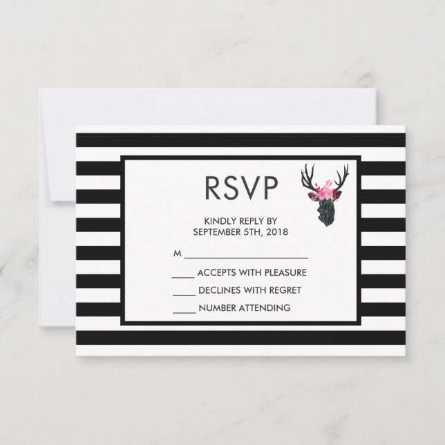 Geometric Deer Head with  Floral Crown RSVP Card (Front)