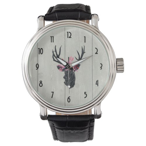 Geometric Deer Head with Floral Crown Watch