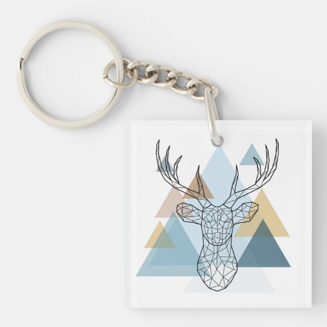 Geometric Deer Portrait Keychain (Front)
