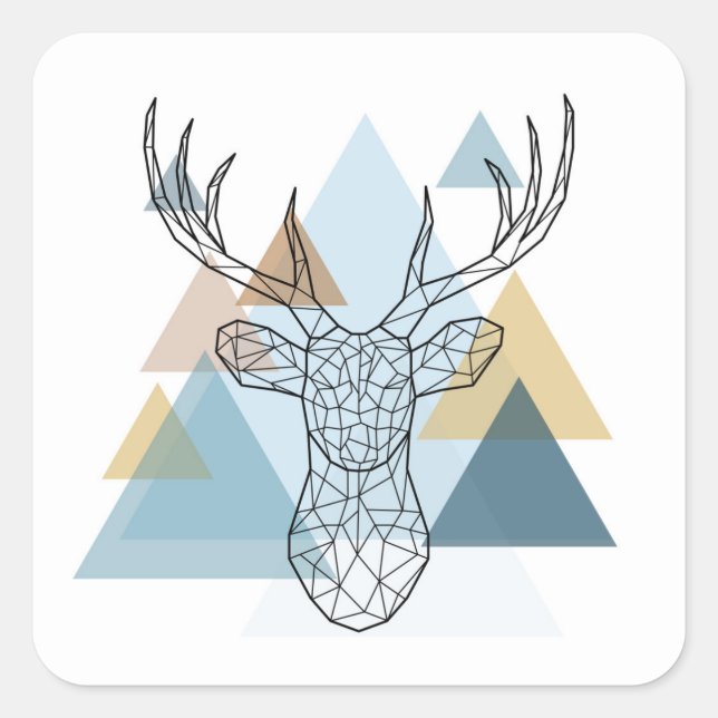 Geometric Deer Portrait Square Sticker (Front)