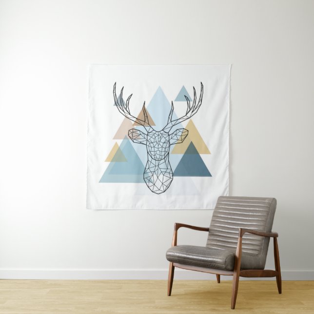 Geometric Deer Portrait Tapestry (In Situ)