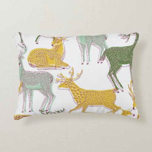 Geometric Deers Traditional Pattern Illustration Accent Pillow