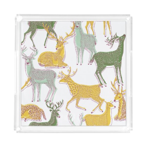 Geometric Deers Traditional Pattern Illustration Acrylic Tray