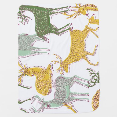 Geometric Deers Traditional Pattern Illustration Baby Blanket